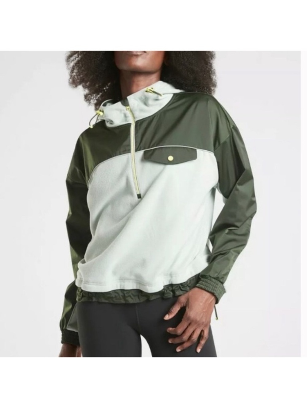 Athleta Zion Microfleece 1/2 Zip Pullover Hoodie Small Green